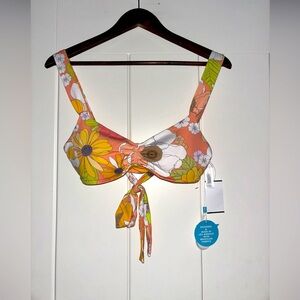 Wet Haven Retro Floral Bikini top NEW Women L 70's Colorful Beach Summer Festive